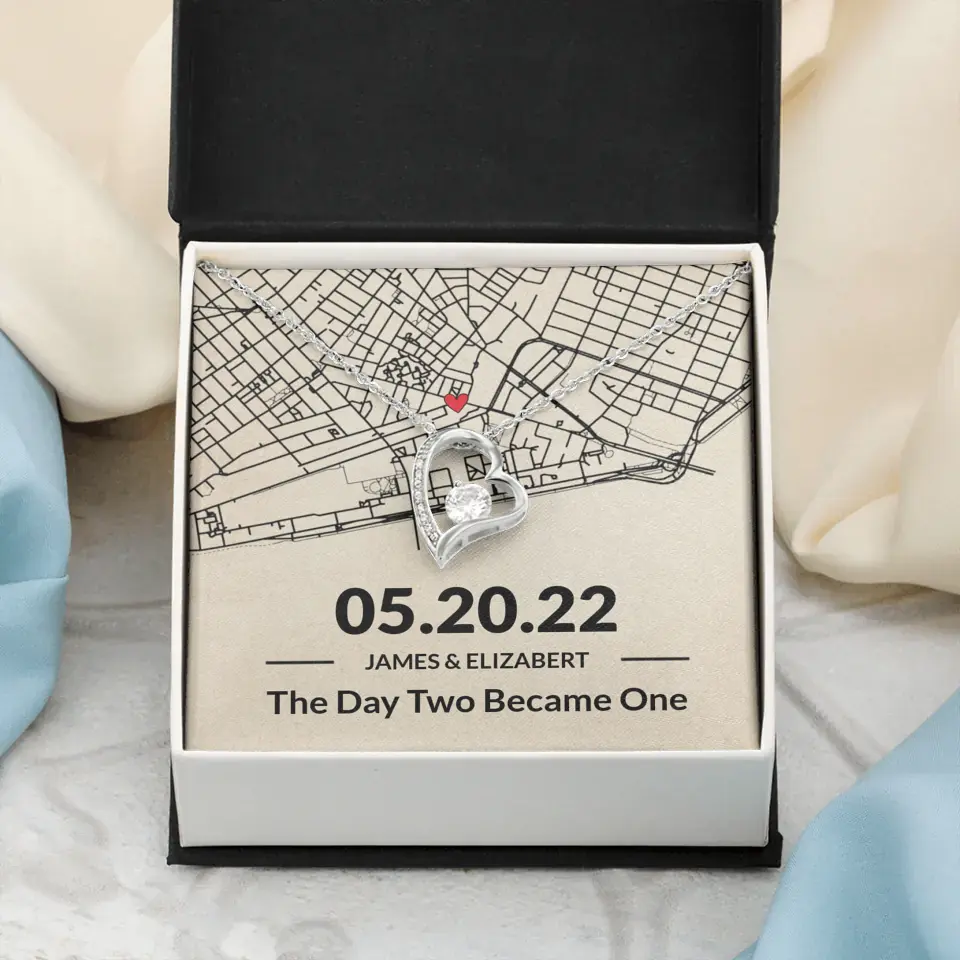 The Day Two Became One - Personalized Map Necklace - Anniversary Gift For Her
