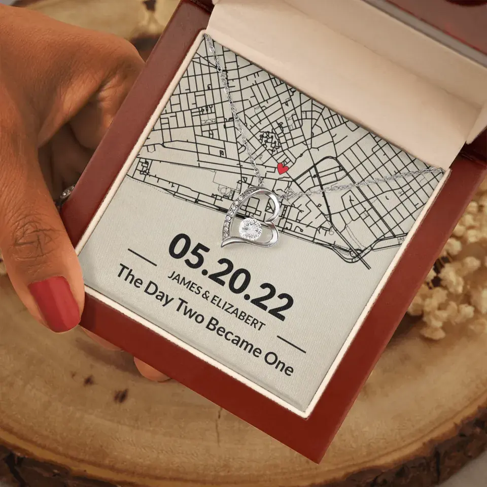 The Day Two Became One - Personalized Map Necklace - Anniversary Gift For Her