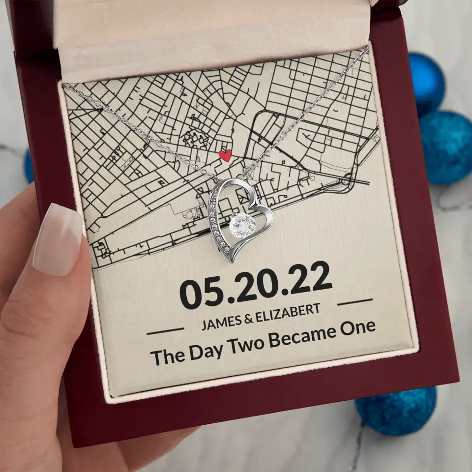 The Day Two Became One - Personalized Map Necklace - Anniversary Gift For Her