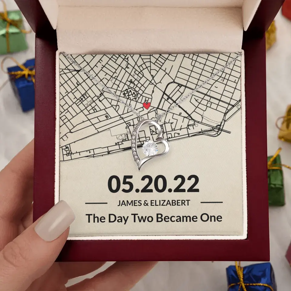 The Day Two Became One - Personalized Map Necklace - Anniversary Gift For Her