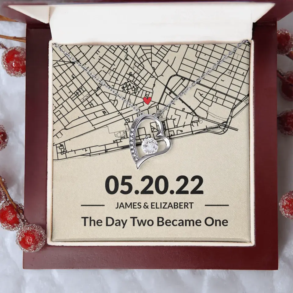 The Day Two Became One - Personalized Map Necklace - Anniversary Gift For Her