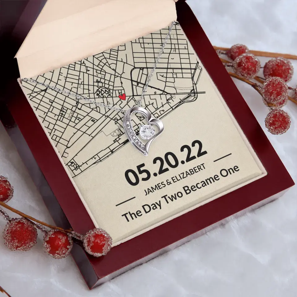 The Day Two Became One - Personalized Map Necklace - Anniversary Gift For Her