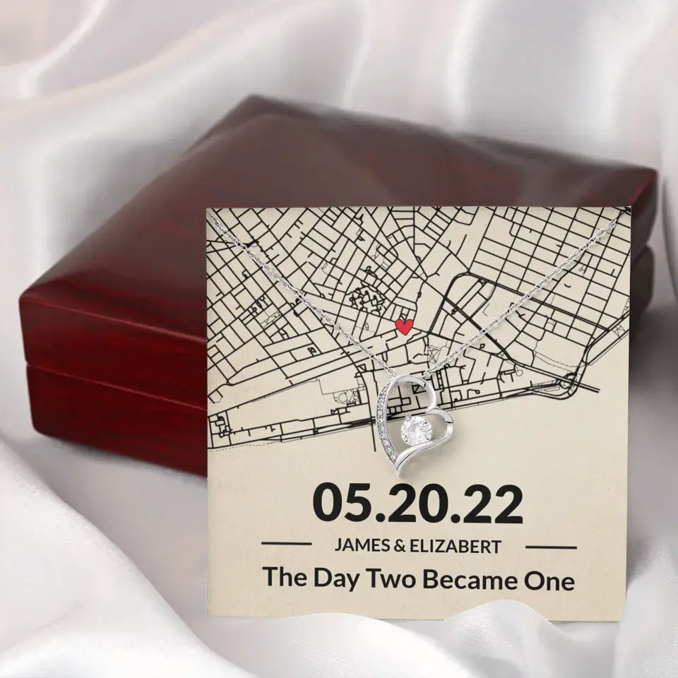 The Day Two Became One - Personalized Map Necklace - Anniversary Gift For Her