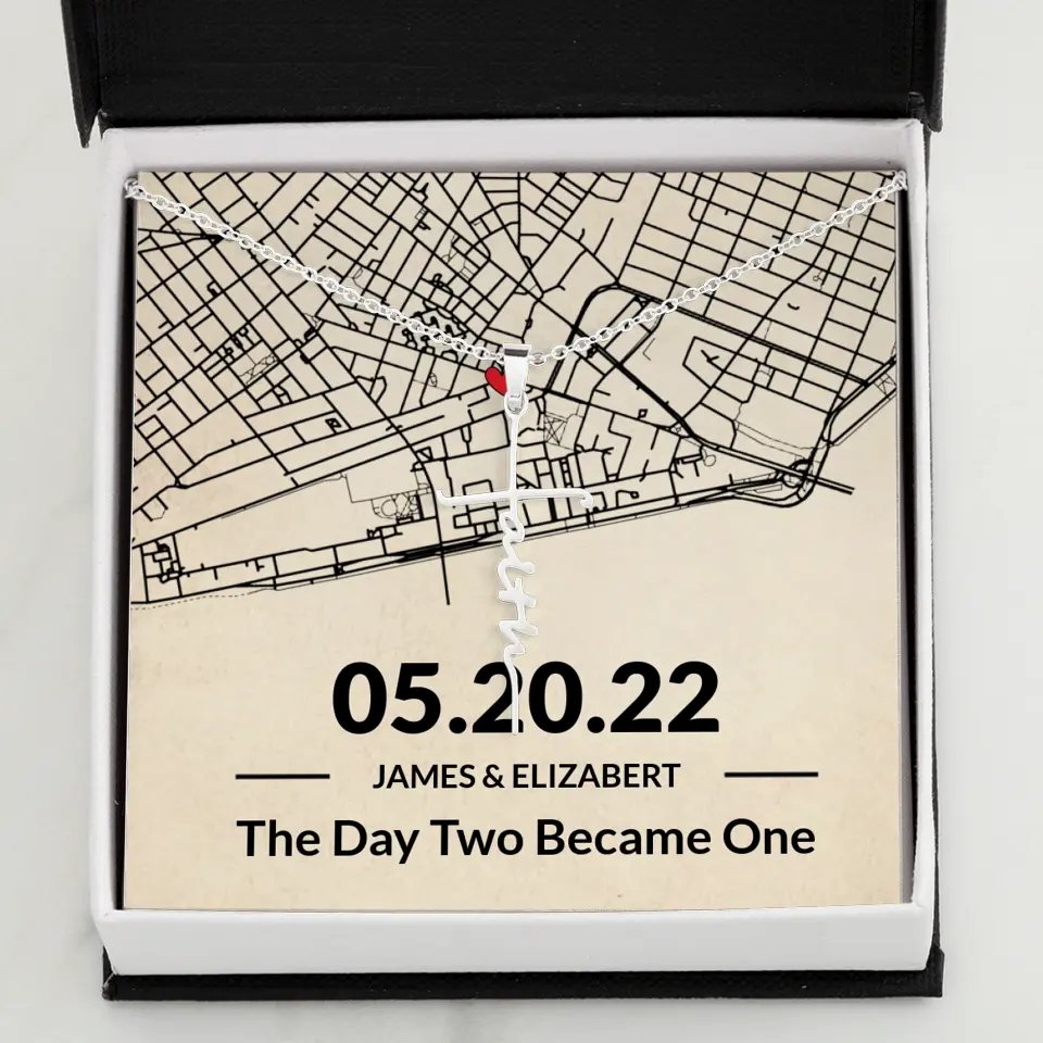 The Day Two Became One - Personalized Map Necklace - Anniversary Gift For Her