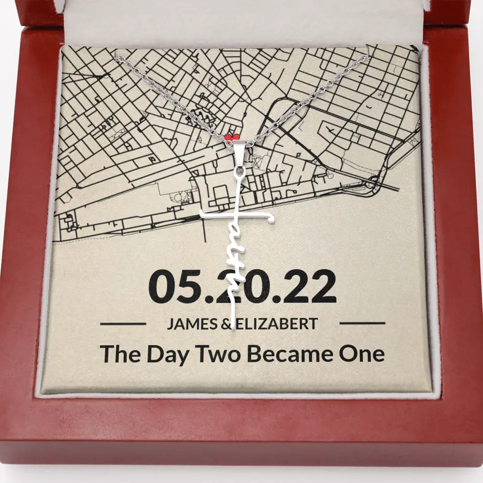 The Day Two Became One - Personalized Map Necklace - Anniversary Gift For Her