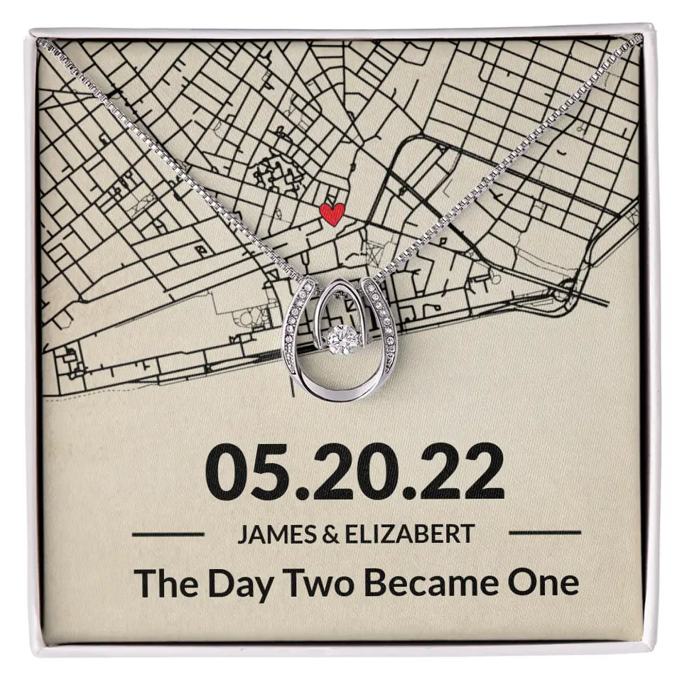 The Day Two Became One - Personalized Map Necklace - Anniversary Gift For Her