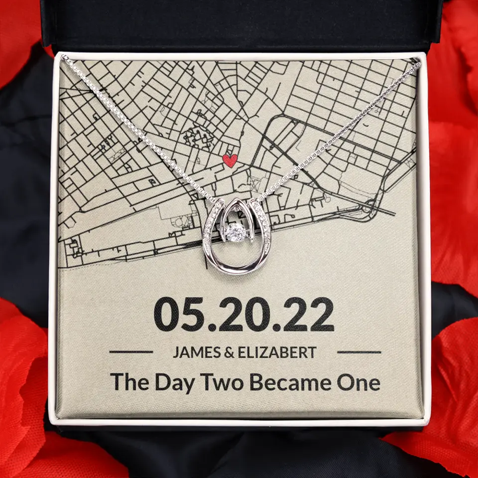 The Day Two Became One - Personalized Map Necklace - Anniversary Gift For Her