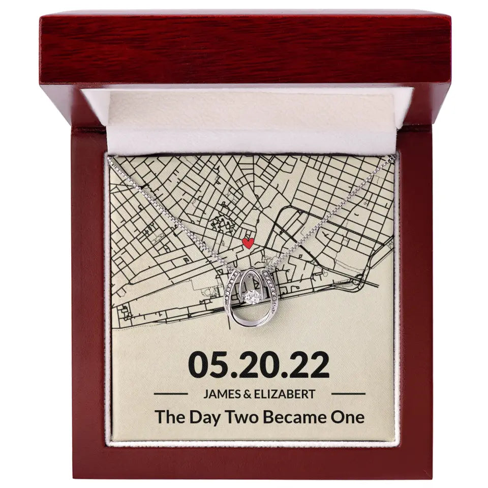 The Day Two Became One - Personalized Map Necklace - Anniversary Gift For Her
