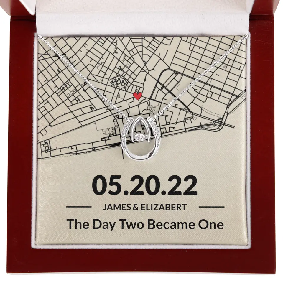 The Day Two Became One - Personalized Map Necklace - Anniversary Gift For Her