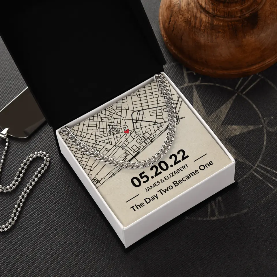 The Day Two Became One - Personalized Map Necklace - Anniversary Gift For Her
