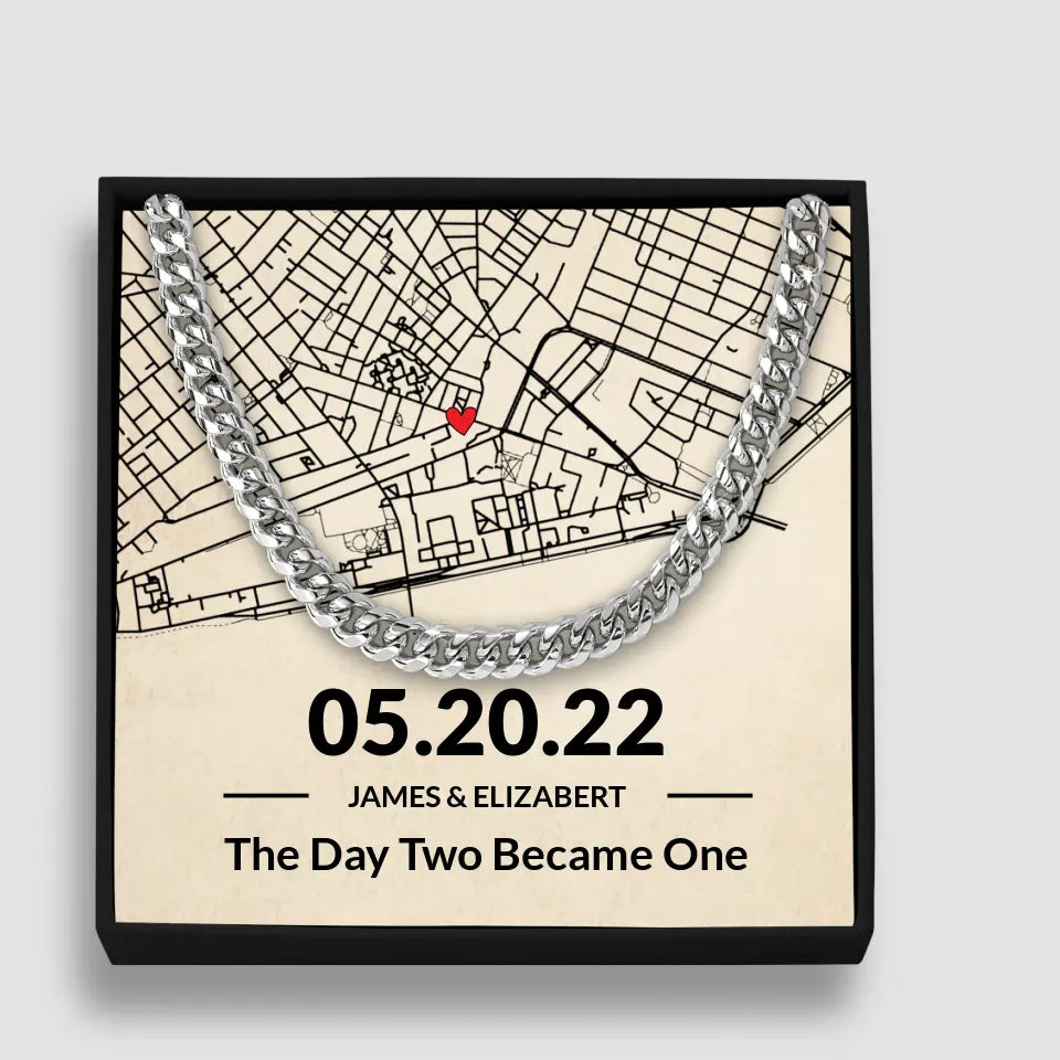 The Day Two Became One - Personalized Map Necklace - Anniversary Gift For Her
