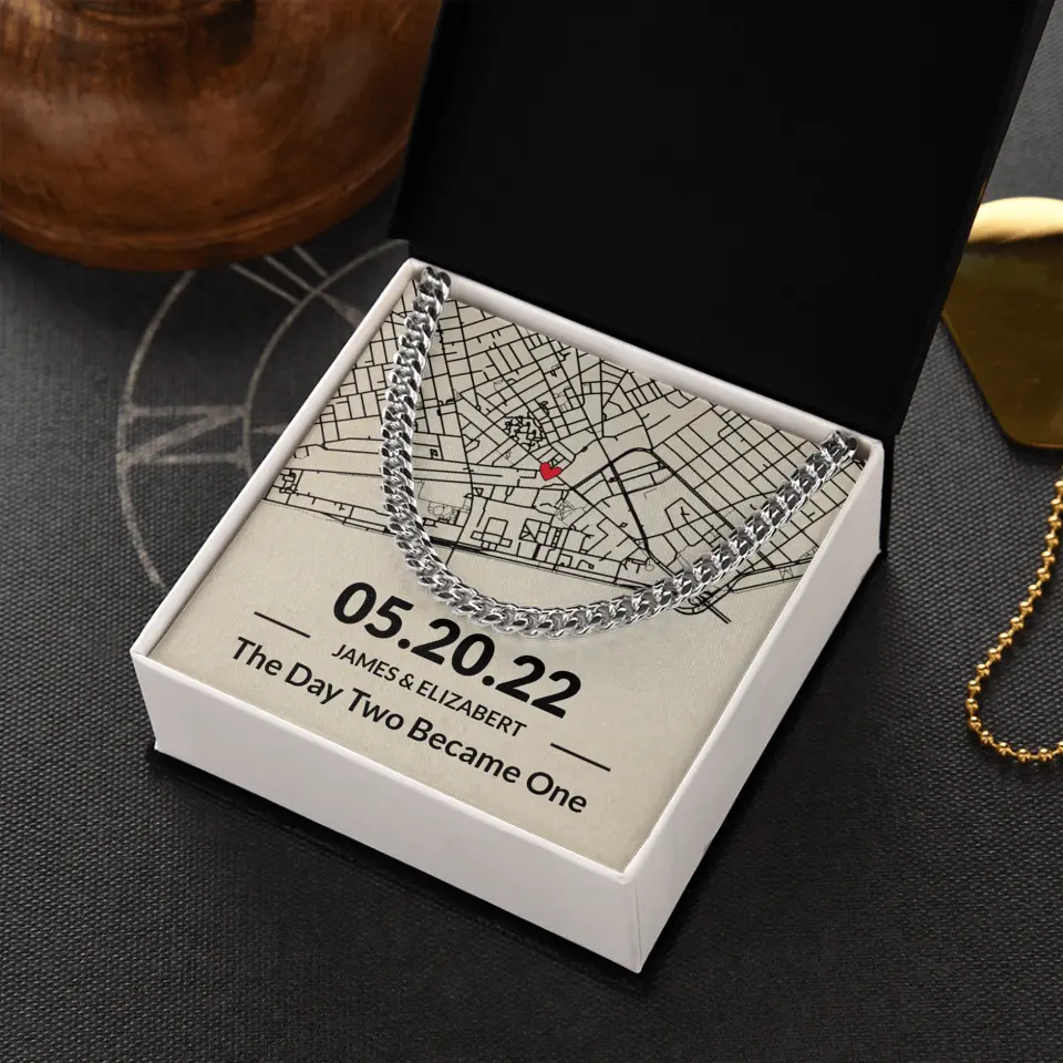 The Day Two Became One - Personalized Map Necklace - Anniversary Gift For Her