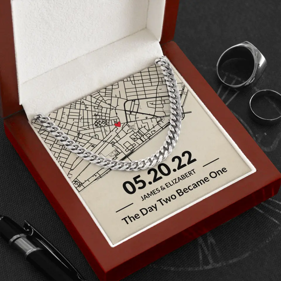 The Day Two Became One - Personalized Map Necklace - Anniversary Gift For Her