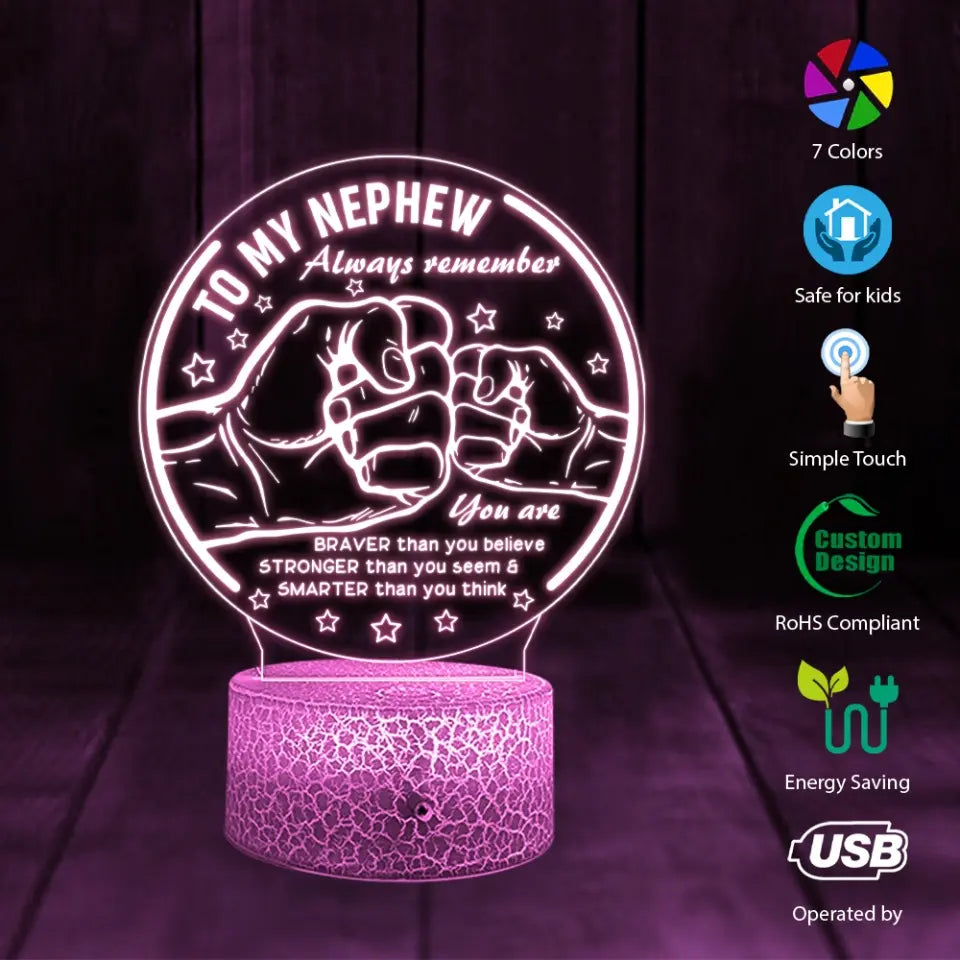 To My Nephew - Positive Inspiration Wishes for Nephew - Personalized 3D LED Light - Gift For Nephew on Birthday
