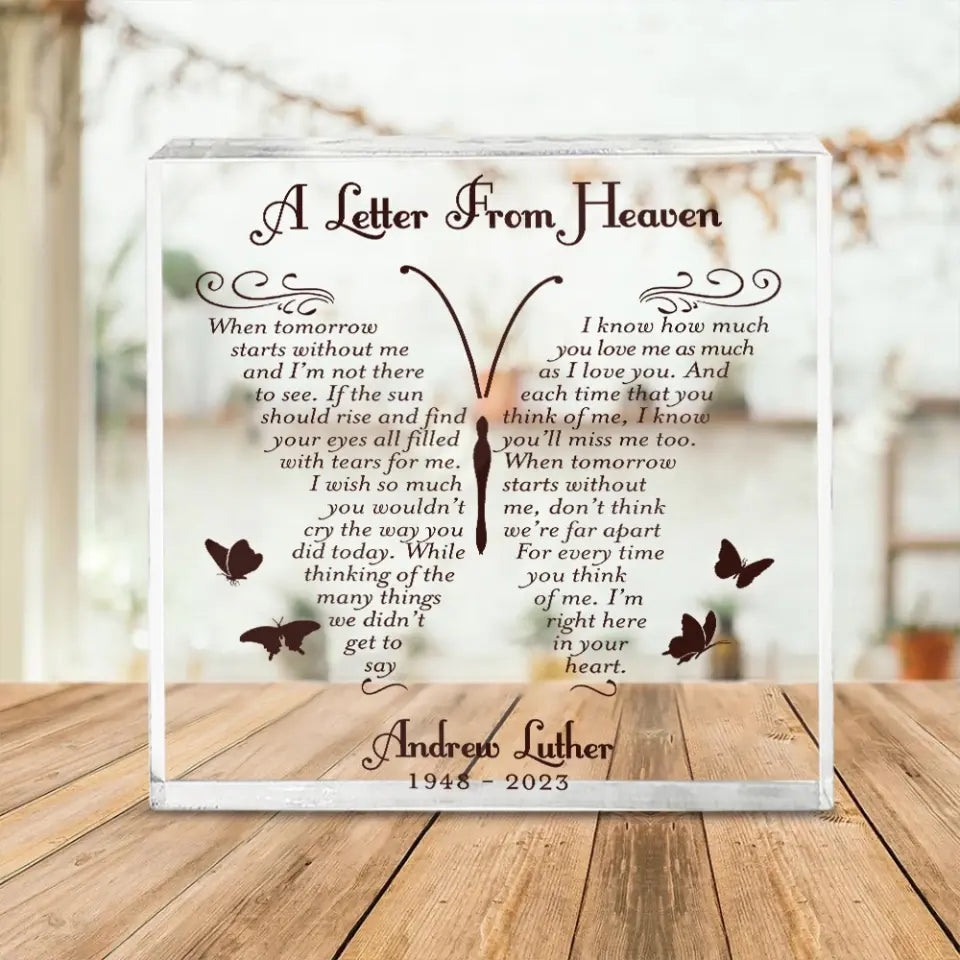 A Letter from Heaven - Custom Acrylic Plaque - Remembrance Plaque - Gifts for Lost Loved Ones