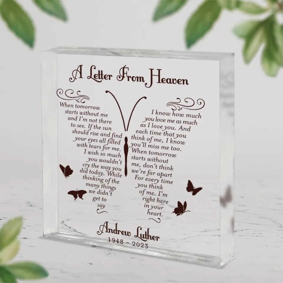 A Letter from Heaven - Custom Acrylic Plaque - Remembrance Plaque - Gifts for Lost Loved Ones