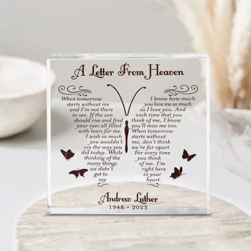 A Letter from Heaven - Custom Acrylic Plaque - Remembrance Plaque - Gifts for Lost Loved Ones