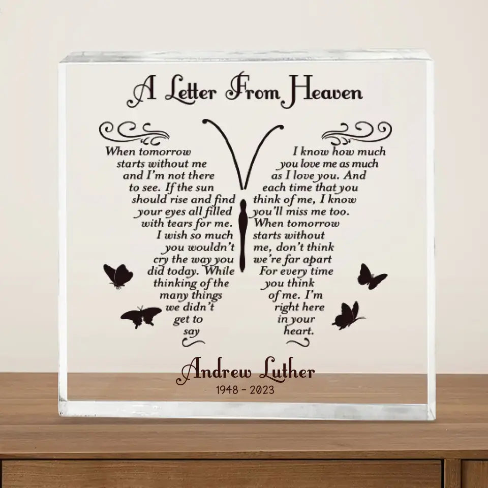 A Letter From Heaven - Square Acrylic Plaque Memorial Sympathy Gift | 307IHPBNAP876