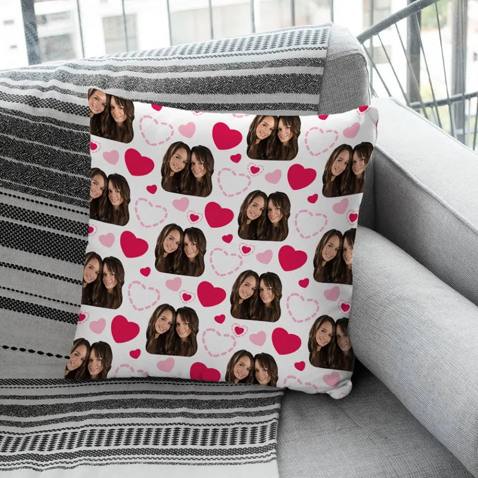 You and Me Custom Face Personalized Square Linen Pillow