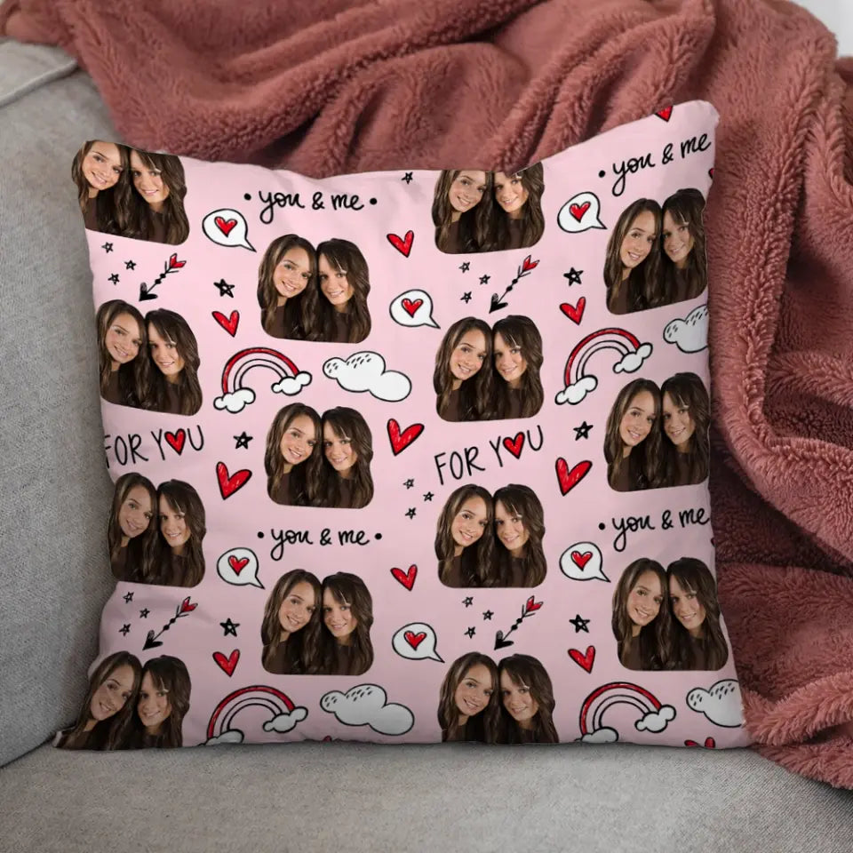 You and Me Custom Face Personalized Square Linen Pillow