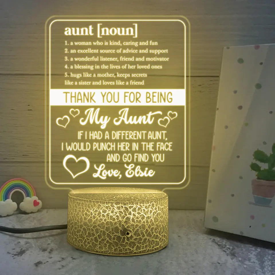 Thank You For Being My Aunt - Personalized 3D LED Light