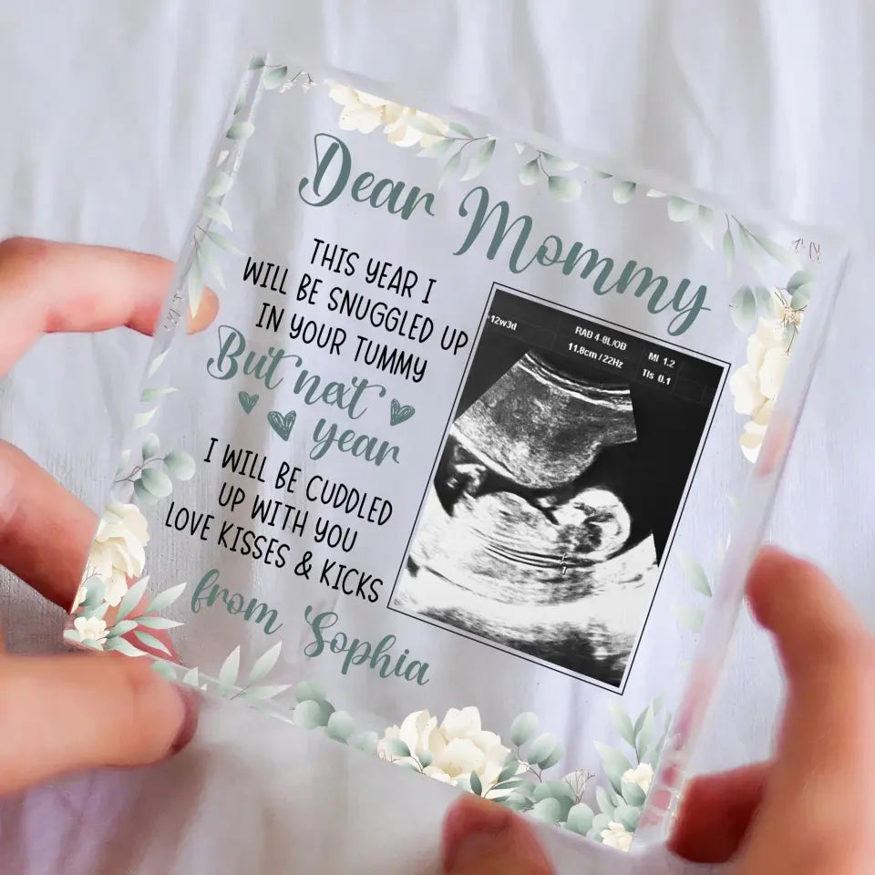 Snuggled Up In Mommy's Tummy, Custom Baby Ultrasound Photo Acrylic Plaque, Gift For Pregnant Mom
