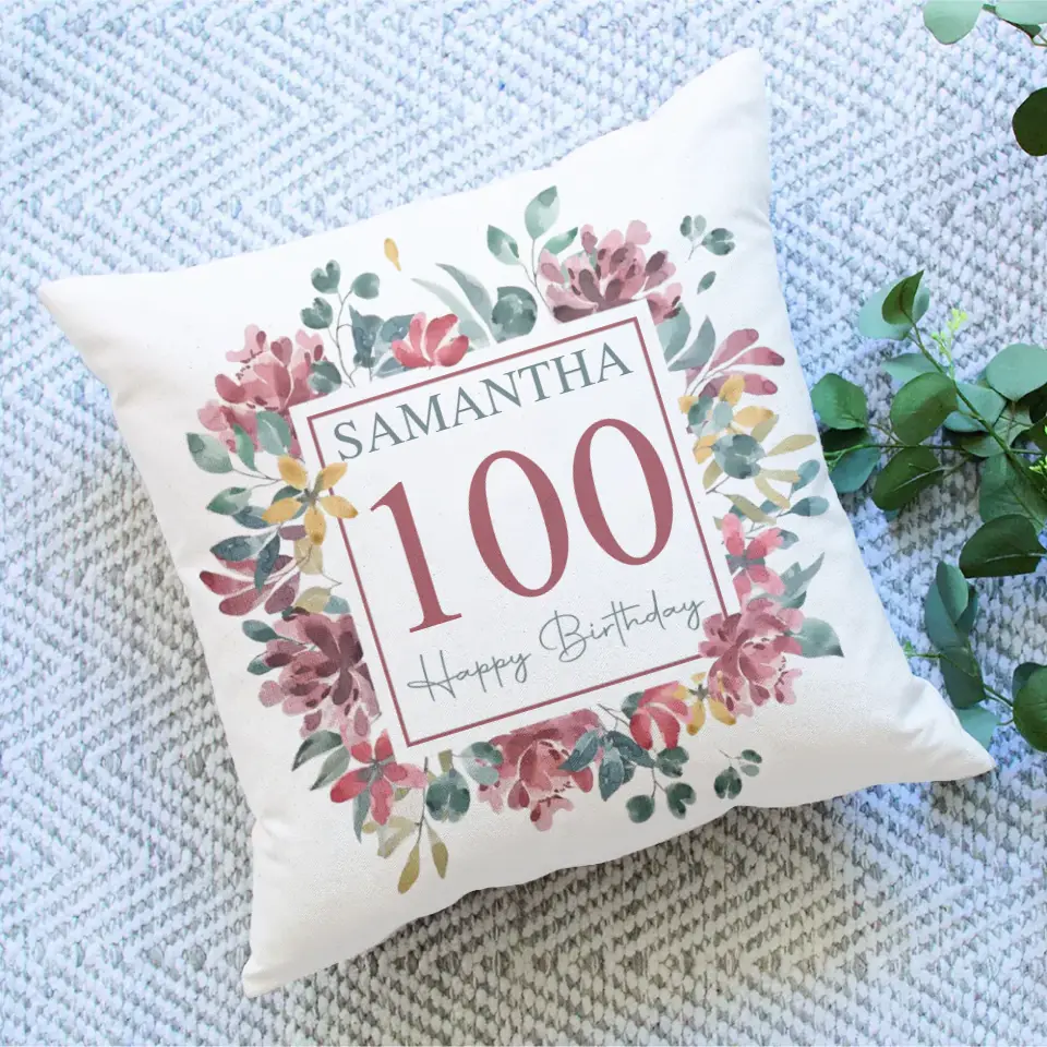 Floral Design Personalized Square Linen Pillow Birthday Gift
