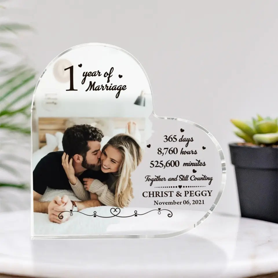 Many Years Of Marriage Together And Still Counting-Best Heart Acrylic Plaque Gift For Wedding Anniversary-208IHPTHAP012