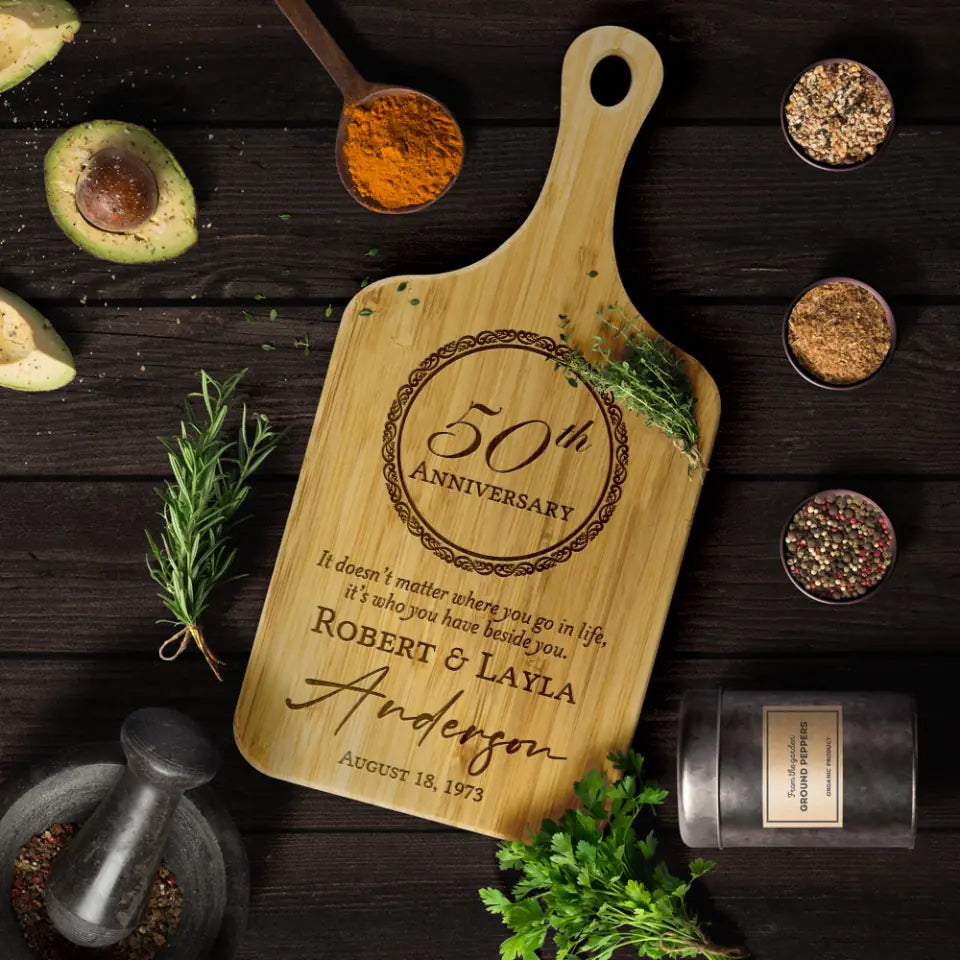 It Doesn&#39;t Matter Where You Go In Life - Wood Cutting Board With Handle - Anniversary Gift | 308IHPBNWB316