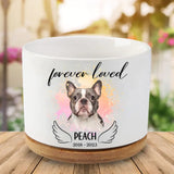 Forever Loved Dog Cat Memorial Ceramic Plant Pot With Wooden Base