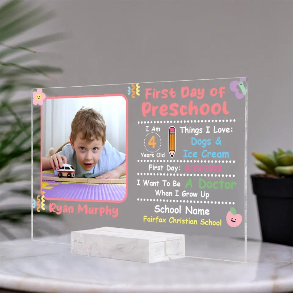 First Day Of School Acrylic Plaque With Base Gift For Kids