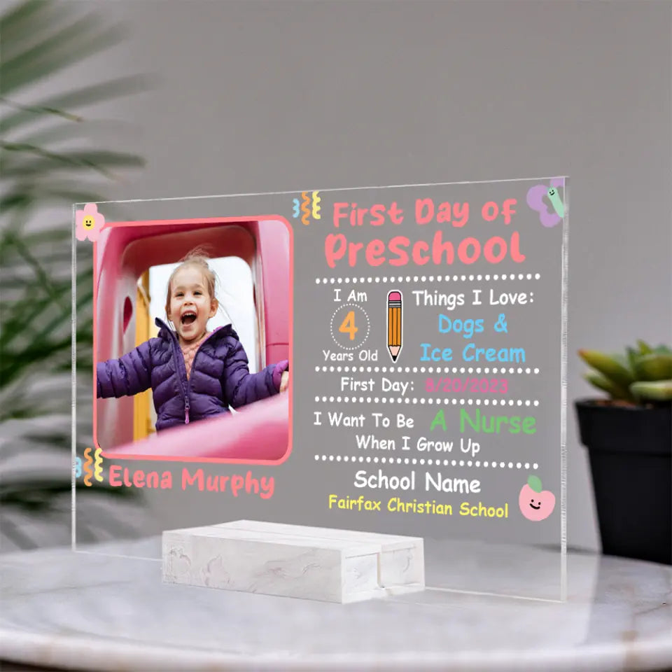 First Day Of School Acrylic Plaque With Base Gift For Kids