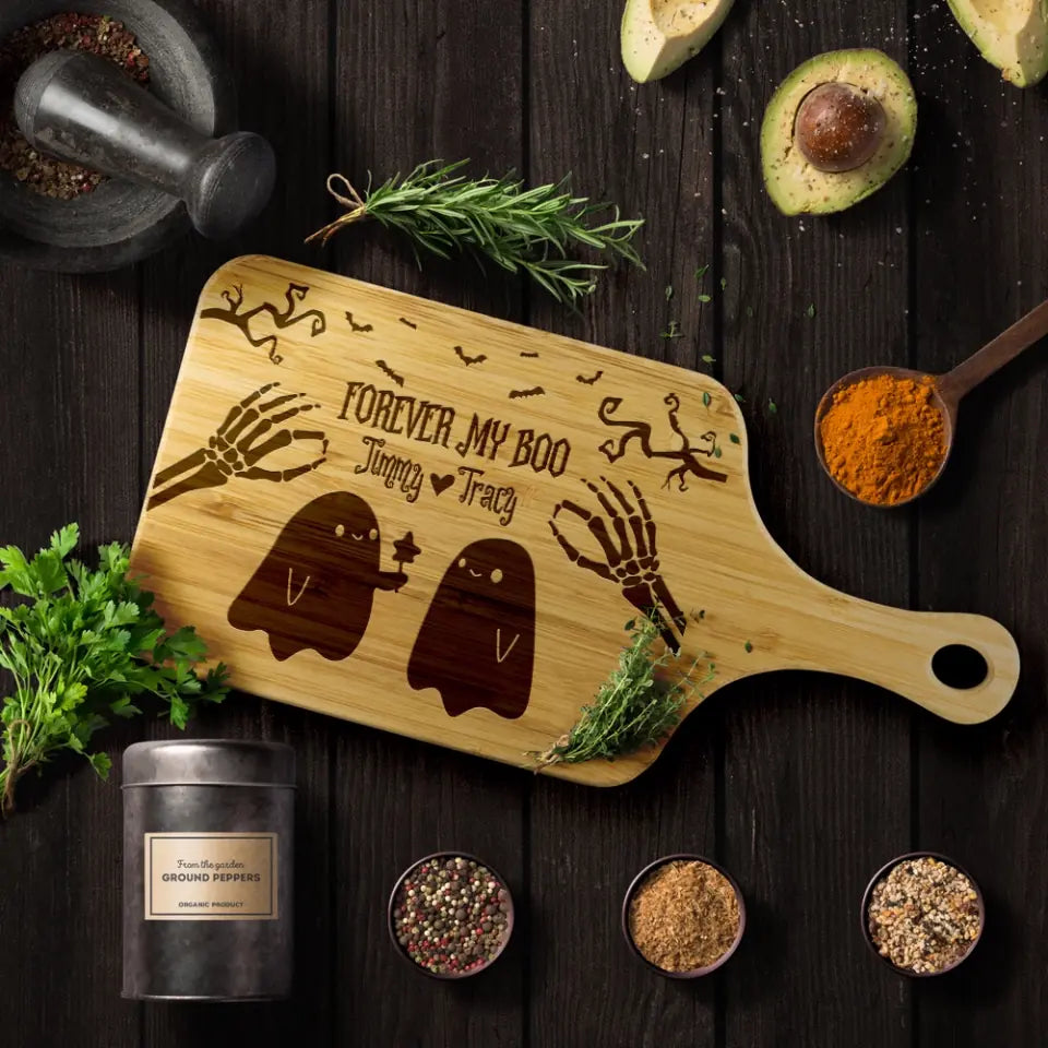 Forever My Boo, Wood Cutting Board With Handle, Halloween Gifts For Couple | 308IHPBNWB970