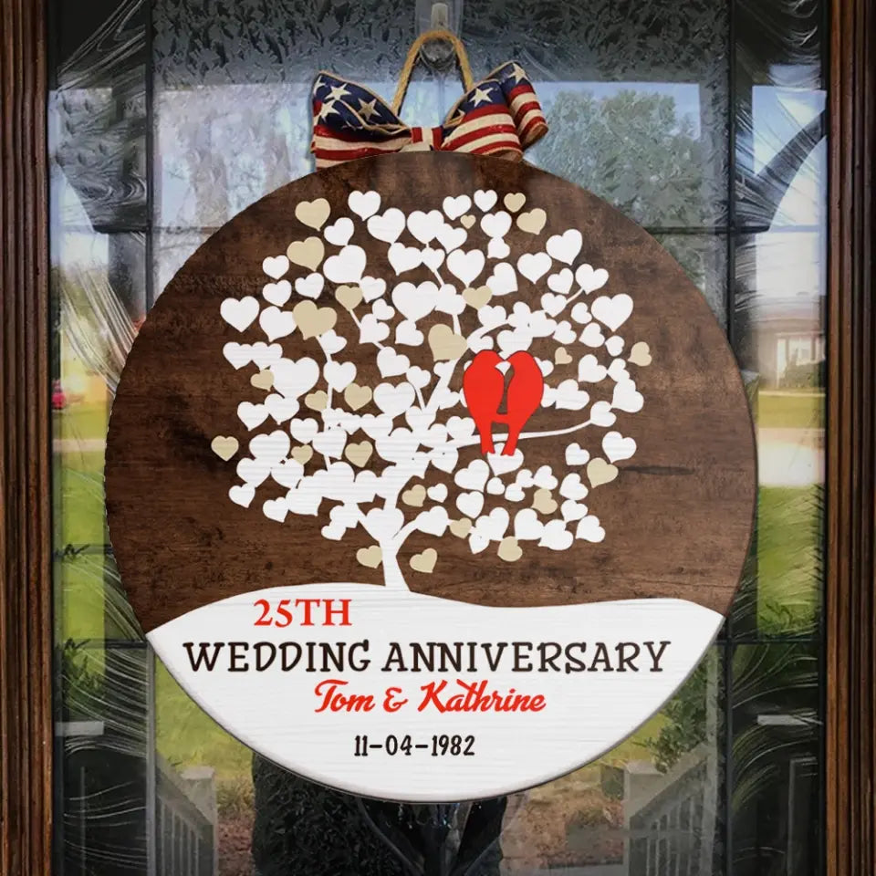 Couple Wooden Sign Birds Couple Love Tree Personalized Round Wood Sign