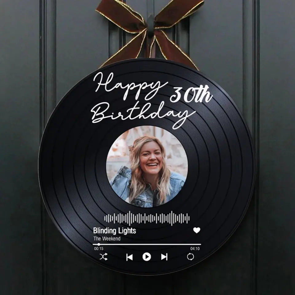 Couple Wooden Sign Happy Birthday - Vinyl Record, Personalized Round Wood Sign Wall Art - Gift For Your Love On Birthday