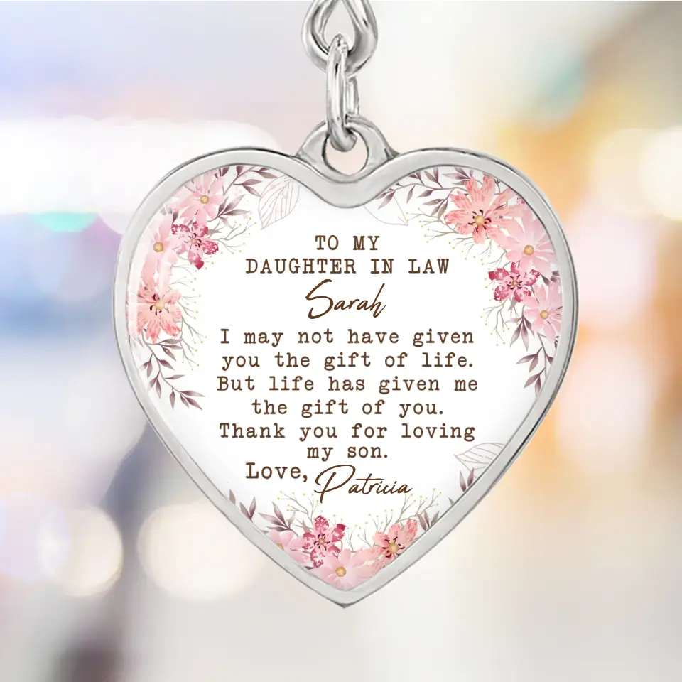 To My Daughter In Law Thank You For Loving My Son Personalized Necklace Keychain Anniversary Gift