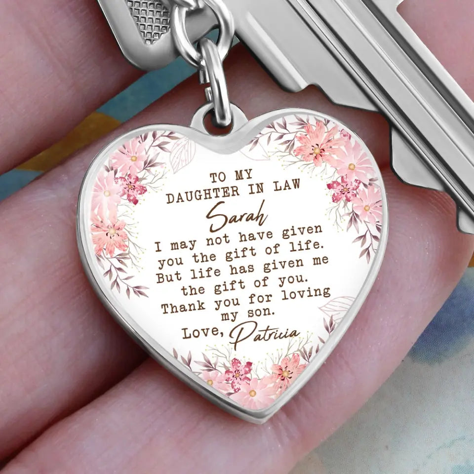 To My Daughter In Law Thank You For Loving My Son Personalized Necklace Keychain Anniversary Gift