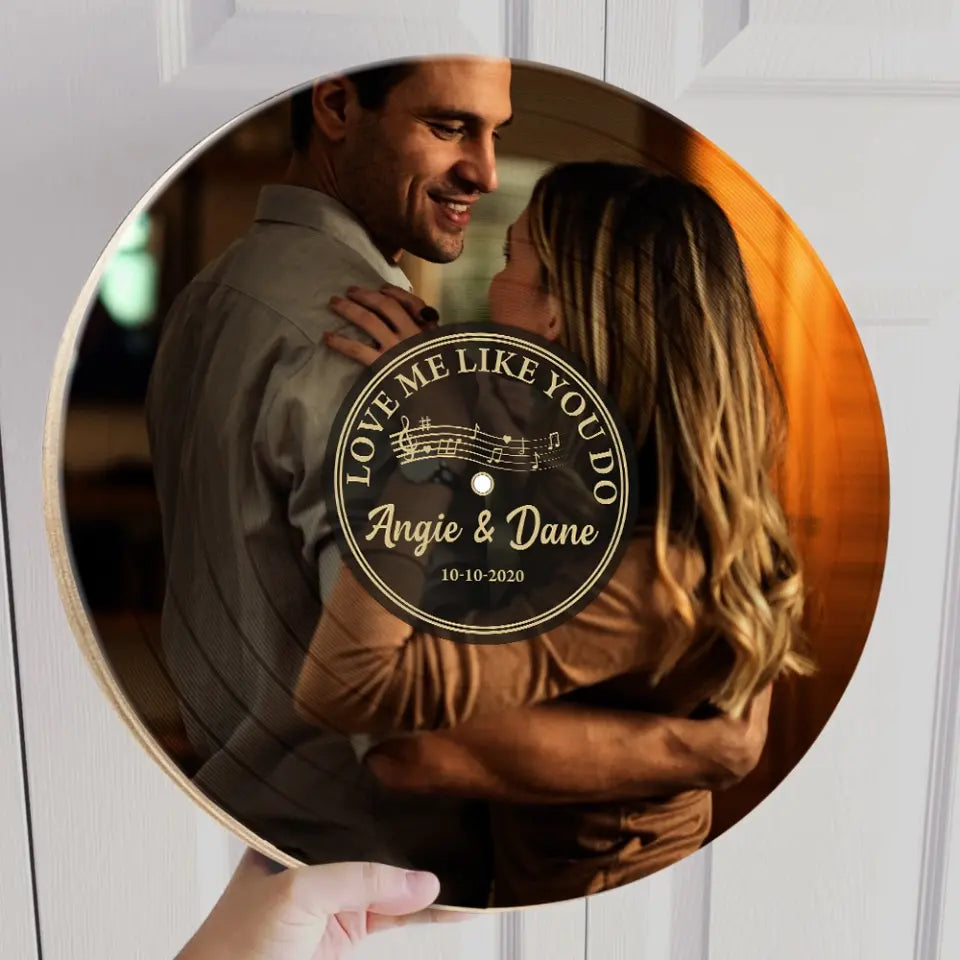 Couple Wooden Sign Vinyl Record - Personalized Round Wood Sign - Custom Song Name, Upload Photo - Gift For Your Love