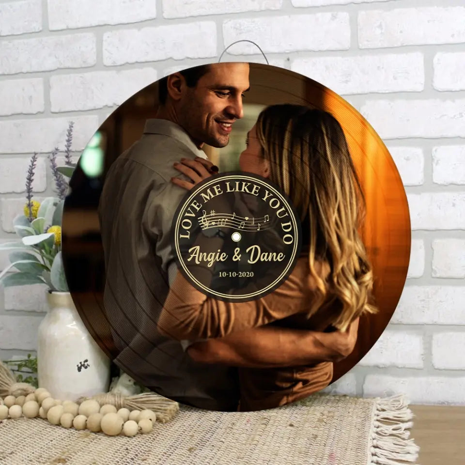Couple Wooden Sign Vinyl Record - Personalized Round Wood Sign - Custom Song Name, Upload Photo - Gift For Your Love