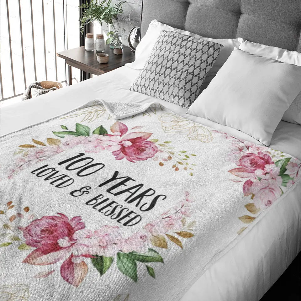 Loved &amp; Blessed Floral - Personalized Fleece Blanket