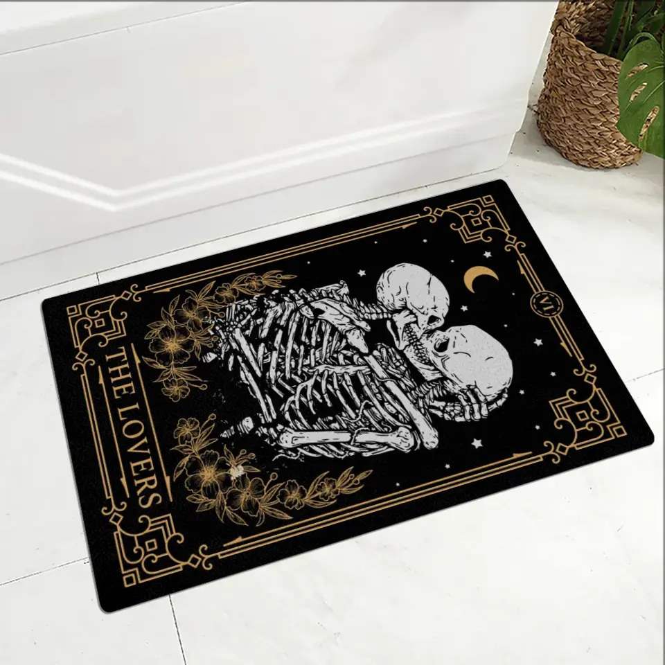 The Lovers Tarot Card Skeleton - Doormat - Halloween Gift For Wedding Couple