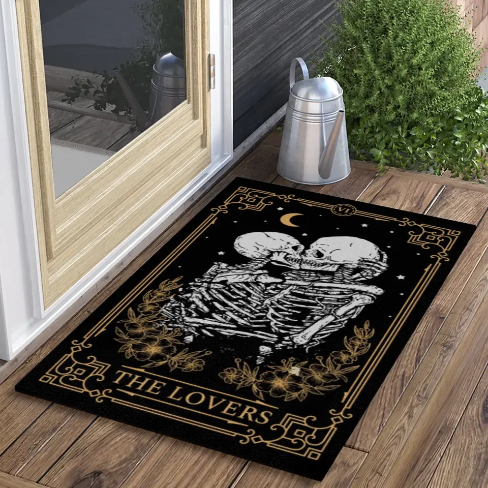 The Lovers Tarot Card Skeleton - Doormat - Halloween Gift For Wedding Couple