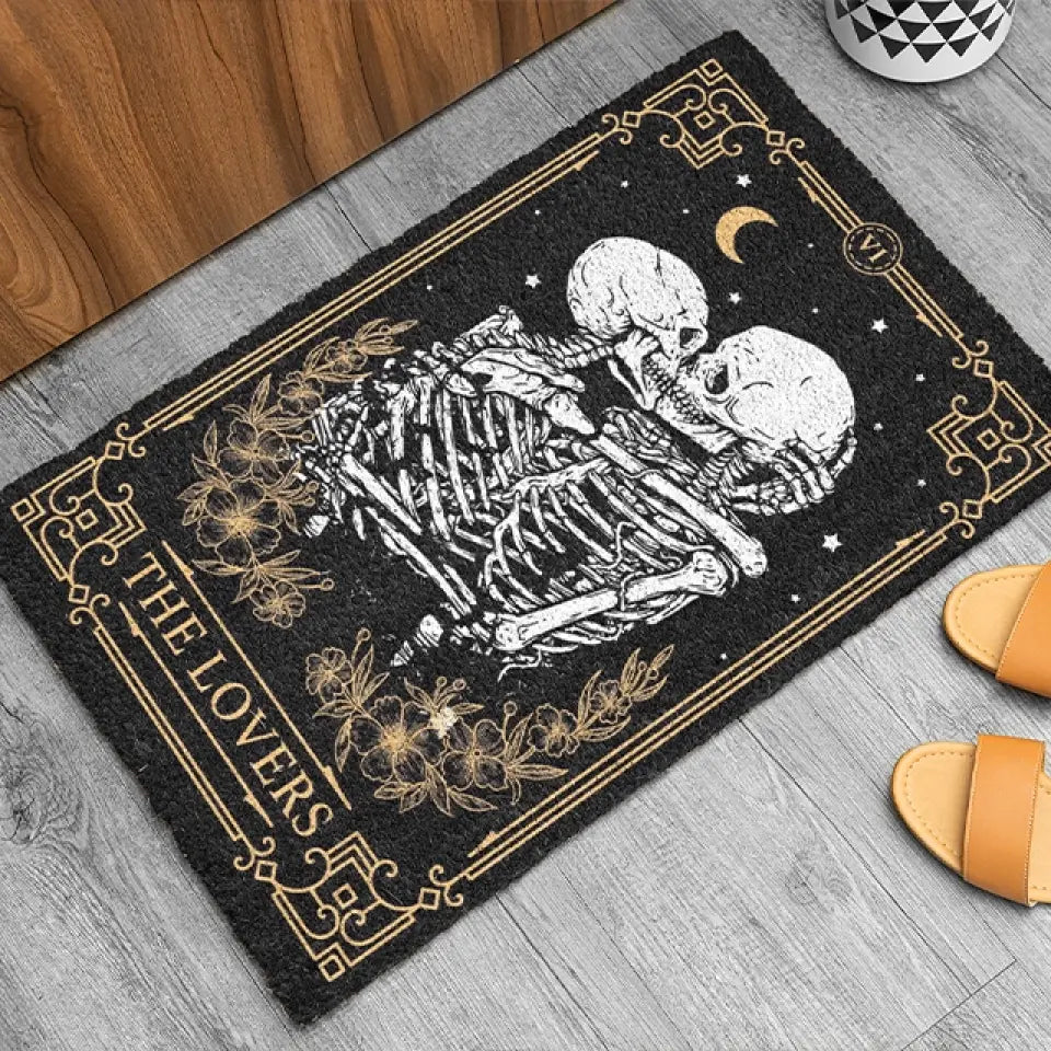 The Lovers Tarot Card Skeleton - Doormat - Halloween Gift For Wedding Couple