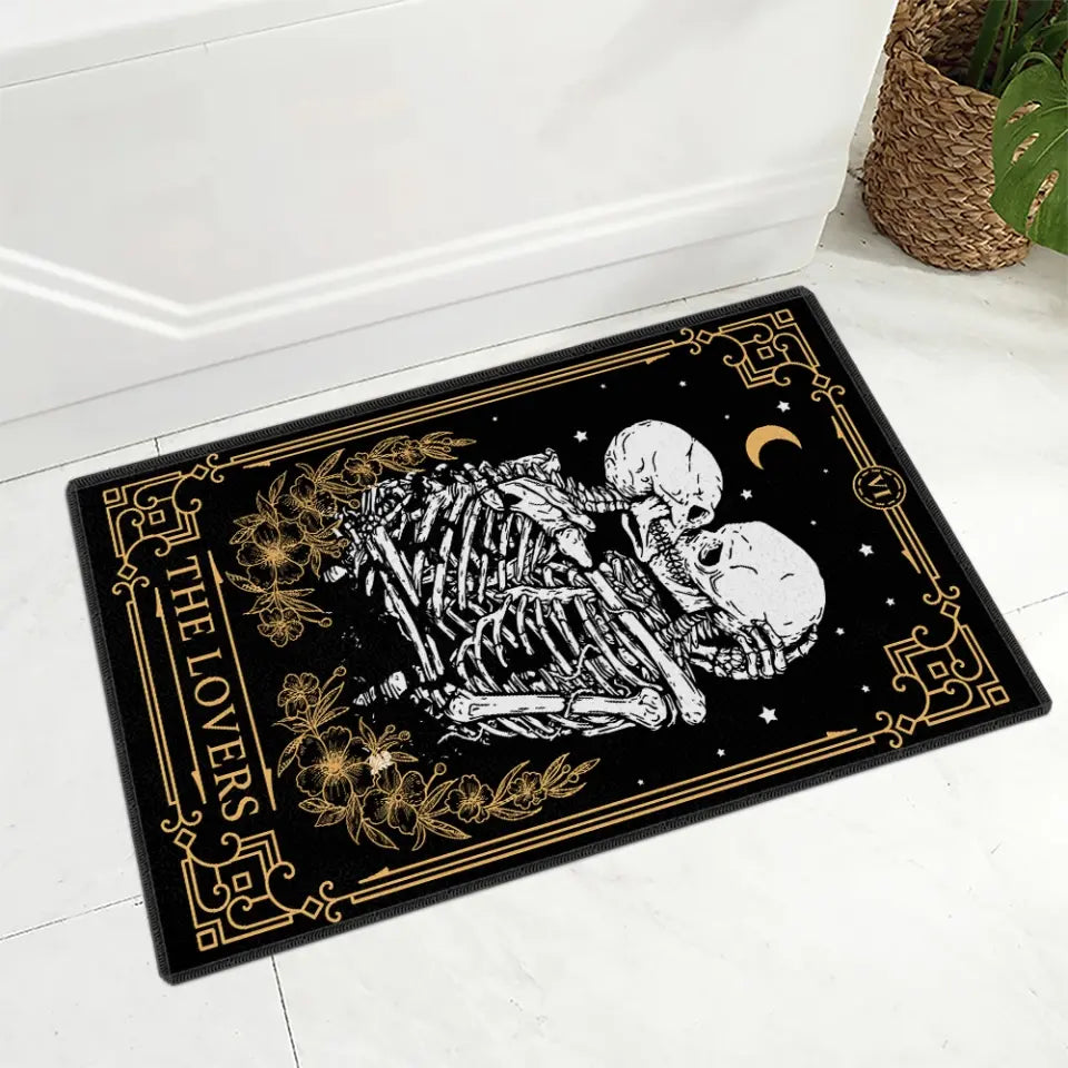 The Lovers Tarot Card Skeleton - Doormat - Halloween Gift For Wedding Couple