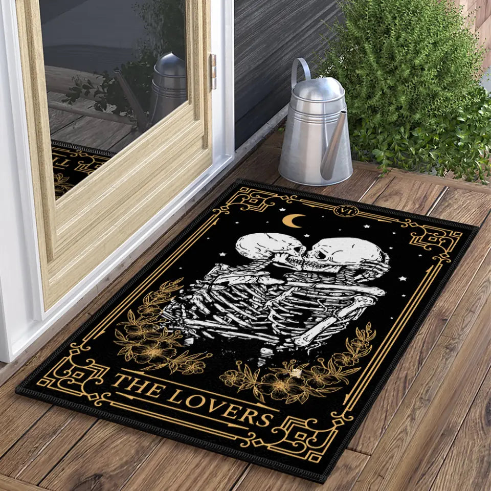 The Lovers Tarot Card Skeleton - Doormat - Halloween Gift For Wedding Couple