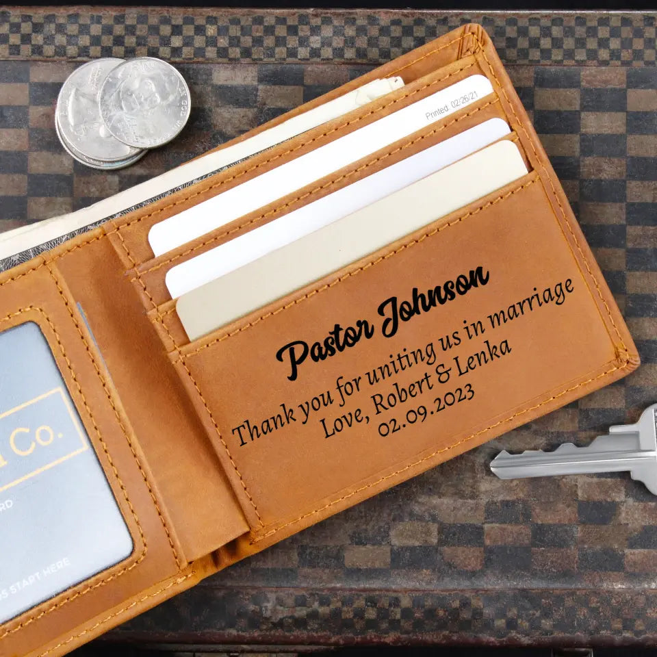 Thank You For Unitting Us In Marriage Custom Leather Wallet Gift For Pastor