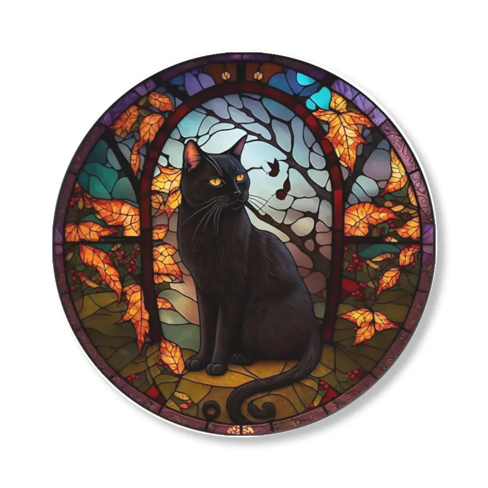 Black Cat, Door Hanger - Special Wooden Sign - Halloween Gift