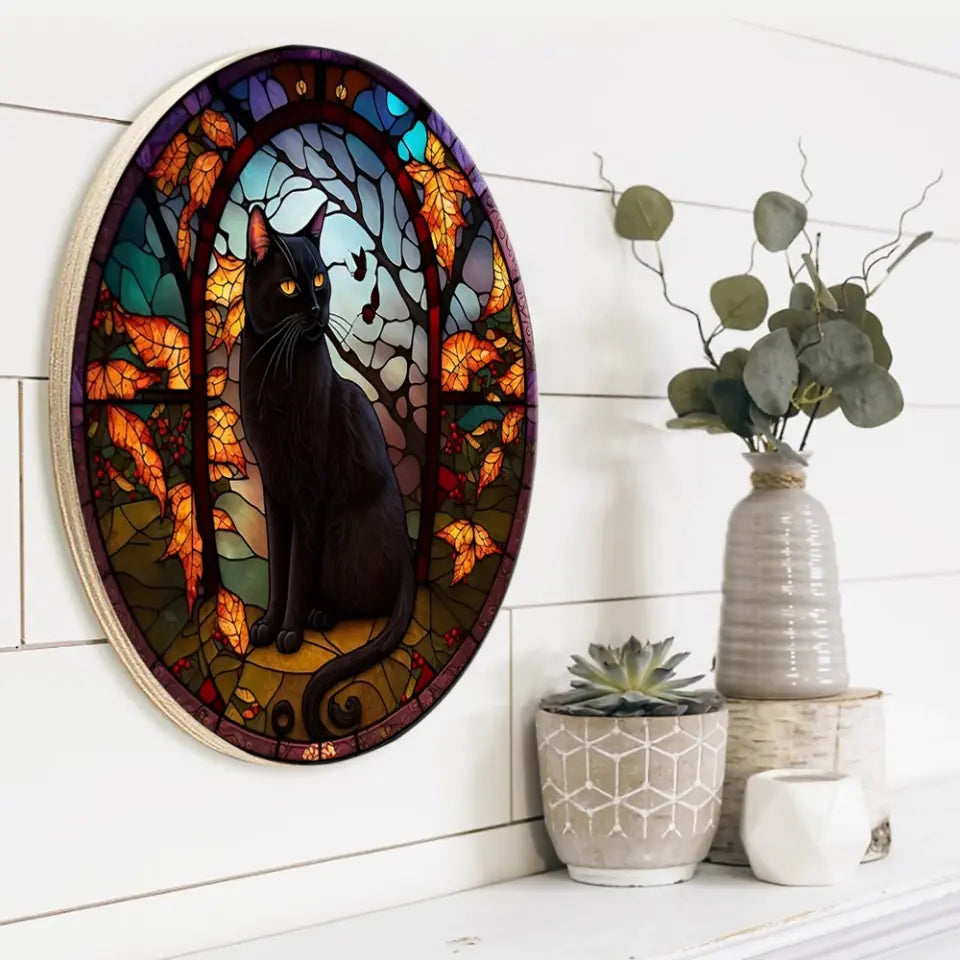 Black Cat, Door Hanger - Special Wooden Sign - Halloween Gift