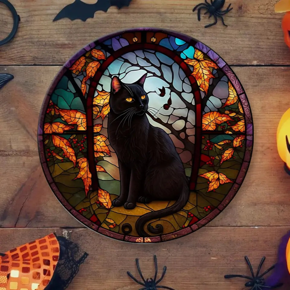 Black Cat - Door Hanger, Fall Door Wreath Sign Special Wooden Sign - Halloween Gift | 308IHPNPRW950