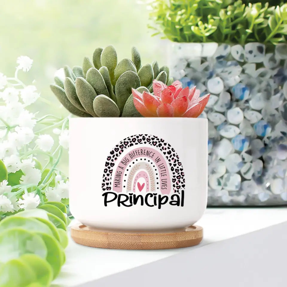 Making A Big Difference In Little Lives, Leopard Rainbow, Ceramic Plant Pot, Gift For Principal